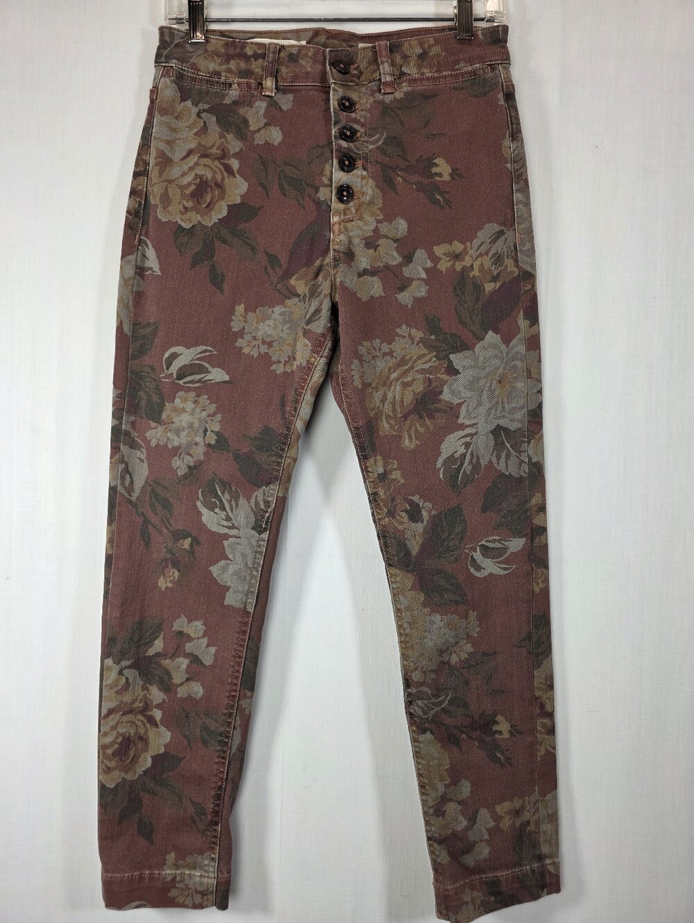 Pilcro Anthropologie High-Rise Slim Floral Jeans Mauve Rose Button Fly Sz 27